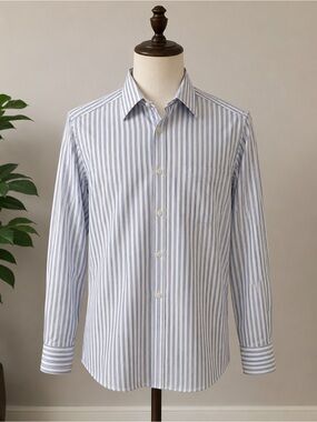 Faconnable White and Blue Striped Dress Shirt